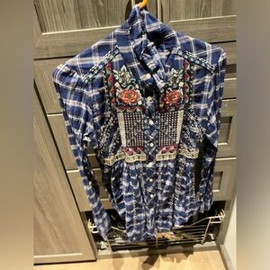 Johnny Was Embroidered Button Down - plaid